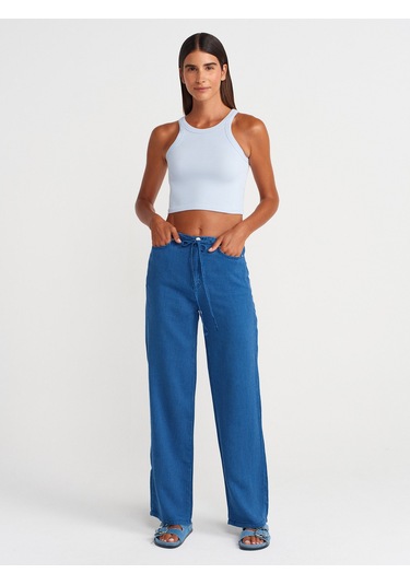 Dilvin 21104 Fitilli Crop Top-açık Mavi Açık Mavi