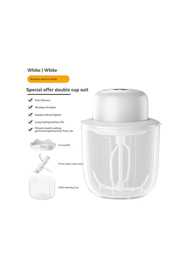 Monyee Usb Şarjlı 3 Vitesli Elektrikli Mikser - Yemek Kalitesi Kupa - El İstemez Tasarım - Beyaz Beyaz