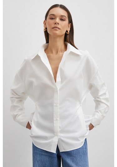 Düğme Detaylı Pamuklu Gömlek Beyaz Beyaz