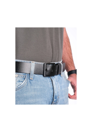 Hakiki Manda Derisi Siyah Tokalı Erkek Kot Kemeri 4,5 Cm Siyah