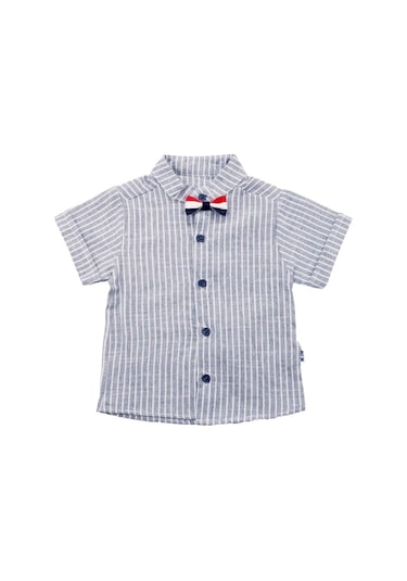 Papyonlu Çizgili Gömlekli Takım Lacivert Bipamuk 001