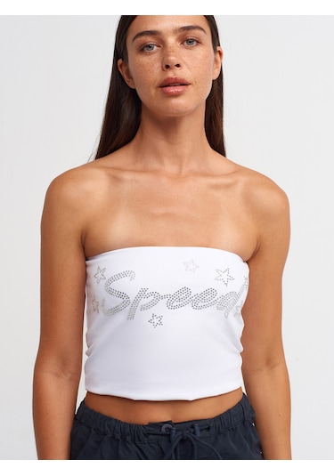 Dilvin Baskılı Crop Top Beyaz