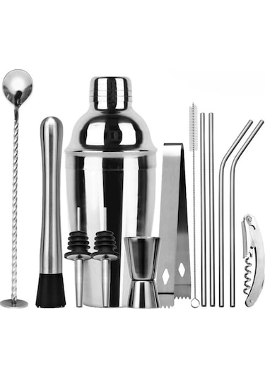 Vkemall Cg1207 13 Parça 304 Paslanmaz Çelik Kokteyl Shaker Seti İçecek Yapım Seti Doğum