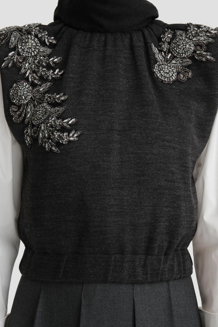 Armine Taş Aplikeli Süveter Yelek 25k4204 Antrasit Füme