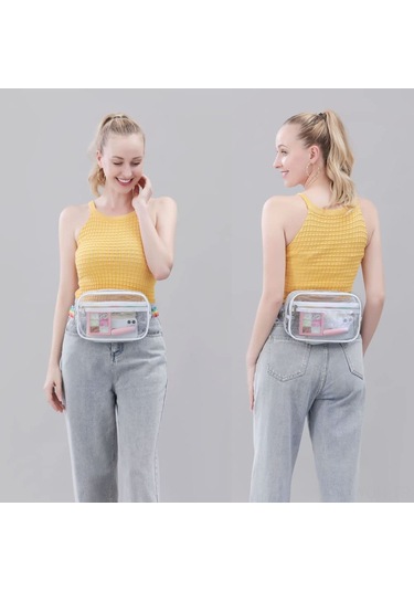 Neevoyu Stadyum Onaylı Şeffaf Pvc Bel Çantası - Spor, Konser, Seyahat İçin Su Geçirmez, Ayarlanabilir Kemerli Depolama Çantası Renk: Beyaz Çok Renkli