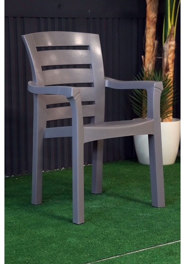 Alezy Didim İstiflenebilir Bahçe Balkon Koltuk Sandalye 6 Adet Gri