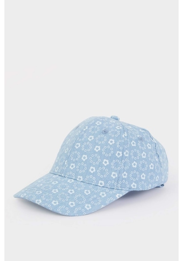 DeFacto Kız Bebek Baskılı Pamuklu Cap Şapka D8387A525SMBE2 Mavi