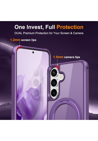 Samsung Galaxy S25 / S24 Kılıfı Magsafe Döndürülebilir Halka Ayaklı Tpu + Pc Telefon Kılıfı İle Uyumlu Mor