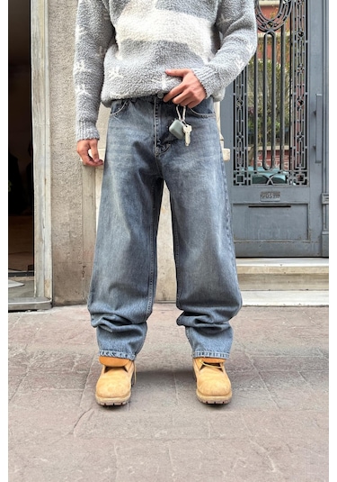 Flaw Çizgili Baggy Jean İndigo İndigo