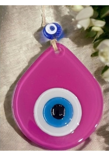 Orta Boy Pembe Damla Desen Nazar Boncuklu Duvar Dekoru Cam Duvar Süsü