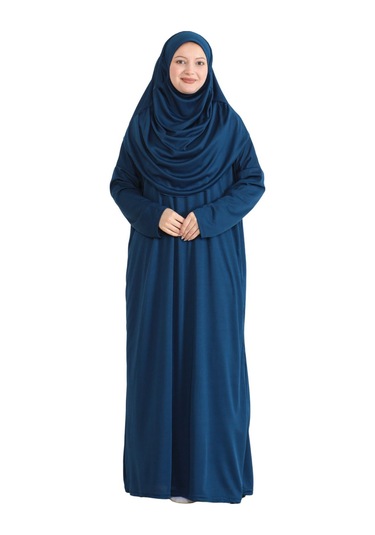 Keseli Namaz Elbisesi Eşarp Ve Tesbih Hazır Tesettür Giyim Türban Müslüman Giysi Takım Lacivert