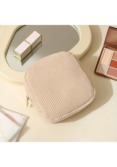 Honeybeeshop Hafif Bej Makaj Çantası Seyahat Organizatörü Çok Bölmeli Fermuarlı Bej