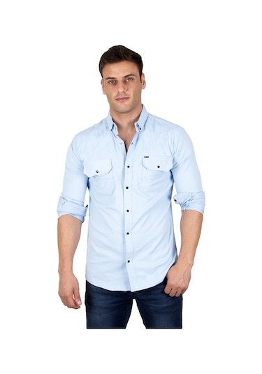 Deepsea Erkek Buz Mavisi Fitilli Çıtçıtlı Kot Gömlek 300421 Buz Mavi