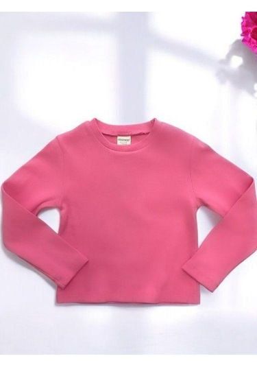 Kız Çocuk Pamuklu Kaşkorse Crop Bluz-15213 Fuşya
