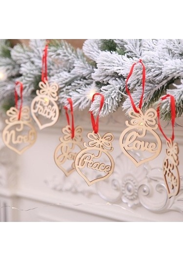 Lijinxu 6 Adet Noel Ahşap Kesme Içi Boş Kalp Etiketleri Asılı