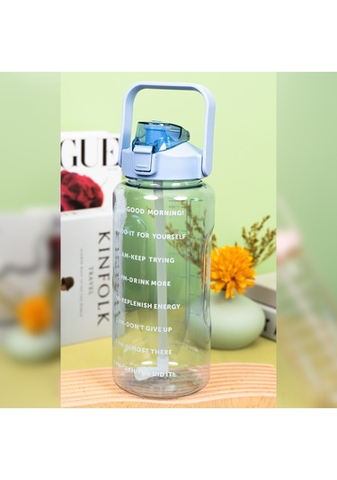 Lemestar 2000ml Siyah Şeffaf Plastik Su Kabı, Ölçü İzli Spor Kettle, Pipetli, Düşmeye Dayanıklı, El Çantalı Ev Kullanıma Uygun Siyah