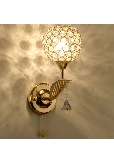 Ximistore9 Metal Kiremitli Kristal Duvar Lambası - E27 Kaynaklı, 3 Renkli, Flaşsız, 110v-130v, Cephe Açma Anahtarı İle Yatak Odası/mutfak/ Salon Işığı Altın