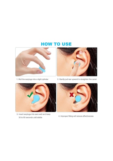 Silikon Kulak Tıkacı, Yüzme, Uyuma, Atıcılık Ve Uçaklar İçin Yeniden Kullanılabilir Su Geçirmez Gürültü Önleyici Kulak Tıkacı - 6 Çift