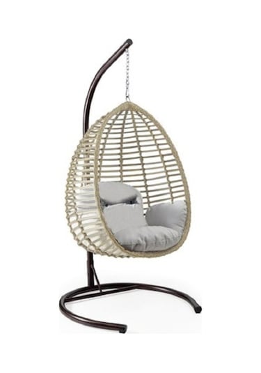 Berahmrkt Berah Mrkt Tek Kişilik Rattan Salıncak Gri Krem
