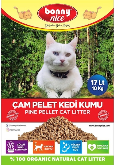 Bonny Nice Doğal Pellet Çam Peleti Kalın Kedi Kumu 3 x 17 L