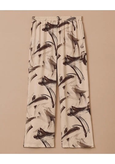 Gala-xi Kadın Büyük Beden Desenli Geniş Paça Pantolon 10002511014003 Krem