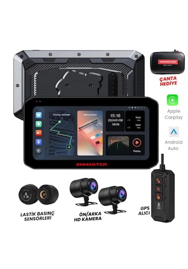 Knmaster Motoplay 2000 6.25 2k Çift Kameralı Kablosuz Carplay