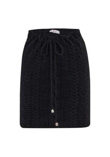 Peraluna Saç Örgü Desenli Kadın Triko Etek Siyah