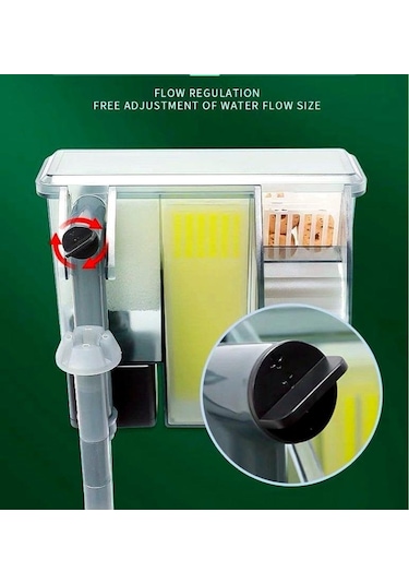 Valkyrie Askılı Şelale Akvaryum Filtre Kafa Motoru İç Filtre Yüzey Temizleyicili 3 Filtreli