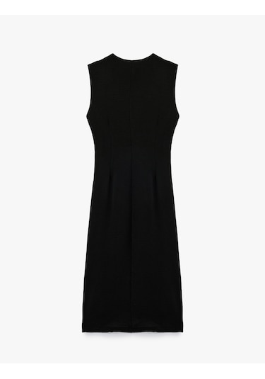 Koton Aerobin Kumaş V Yaka Kolsuz Kruvaze Midi Boy Elbise Siyah 5sak80130pw Siyah