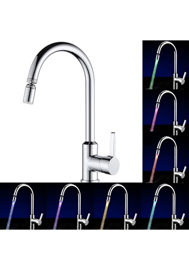 Geeksen Led Musluk Sprey Başlığı 7 Renkli Işık Değişen 360 Derece Dönebilen Mutfak Musluğu Musluk Lavabo Musluğu Sprey Başlığı Banyo Havzası Uzatma Uzatma Elektrik Gerektirmez Diğer