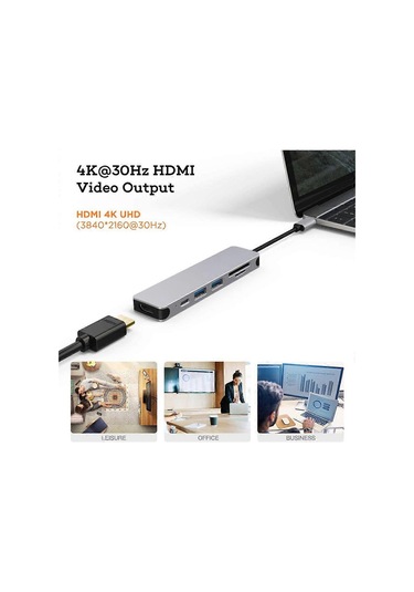 Pro Type C Adaptörü Çoklu Bağlantı Noktalı Kart Okuyucu 4k İçin 6'sı 1 Arada Usb-c Hub