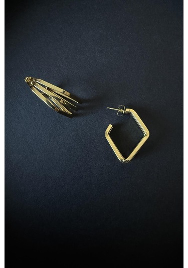 Gold Kaplama Piramit Model Çelik Küpe Gold