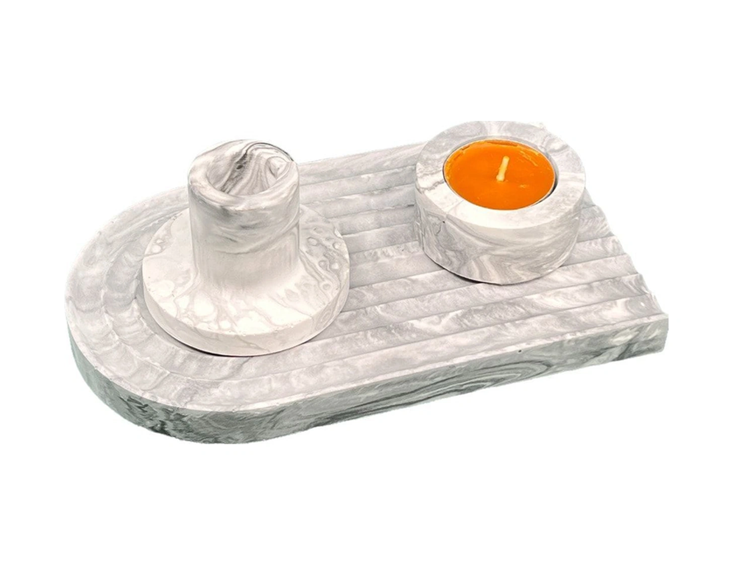3 Parça Beton Mumluk Seti Şamdan Ve Tealight Mumluk Takımı Gri