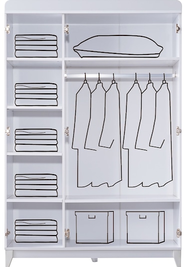 Gardırop, Berlin 3 Kapaklı Çekmeceli Dolap - Beyaz