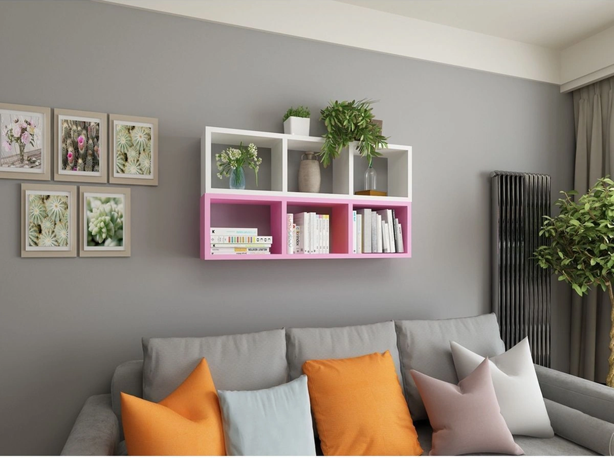 Kitaplık Duvar Rafı Mobilya Ikili Renkli Takım Pembe Beyaz Beyaz-pembe