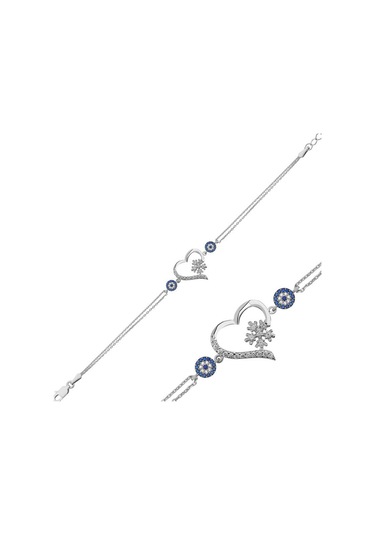 Blackcraft 925 Ayar Gümüş Kalp Kar Tanesi Kadın Bileklik