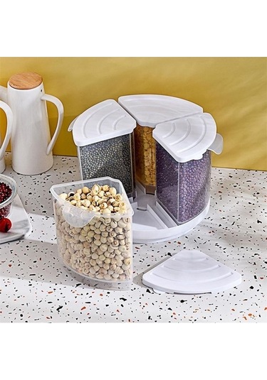 Pazly Beyaz Tahıl Saklama Kabı Gıda Tahıl Dağıtıcı Saklama Kutusu Mühürlü Döner Kuru Gıda Pirinç Kavanozları Baharat Şeker Mutfak Düzenleyici Beyaz