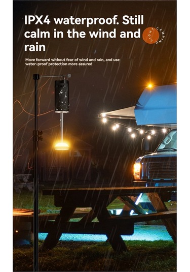 Açık Hava Kamp Feneri 8000mah Şarj Edilebilir Renkli Işıklar Siyah