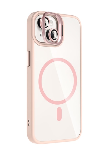 iPhone Uyumlu 14 Kılıf Standlı + Kamera Lens Koruma Setli M-safe Şarj Özellikli Mkst Etro Kapak Lacivert Lacivert