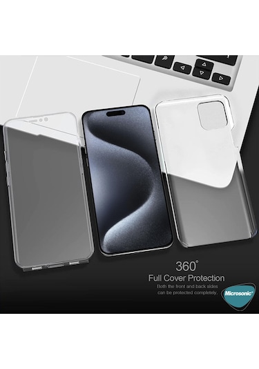Microsonic Apple iPhone Uyumlu 15 Pro Kılıf 6 Tarafı Tam Full Koruma 360 Clear Soft Şeffaf -