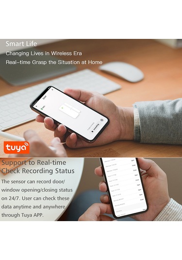 Yunboo Tuya Akıllı Wifi Pencere/kapı Alarm Sensörü, Ses Kontrolü İle Akıllı Cihazlarla Bağlantı, Uzaktan Kontrol Pil Dahil Değil