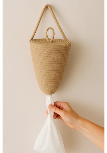 Poşetlik Halat İp El Dokuma Duvar Askılı Saklama Torbası Ev Düzenleme Aksesuarı Sepet 30 X 20 Cm Jüt