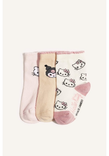 Defacto Kız Bebek Hello Kitty Kaydırmaz Taban 3lü Pamuklu Uzun Çorap F6739a5nspn1 Pembe