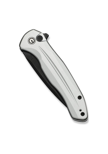 Civivi Button Lock Kitefin Silver Aluminum Handle Black Stonewashed 14c28n Blade Kamp Çakı Gümüş