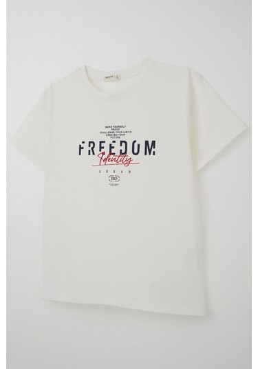 Breeze Erkek Çocuk Tişört Yazı Bakılı 5-10 Yaş, Ekru Ekru