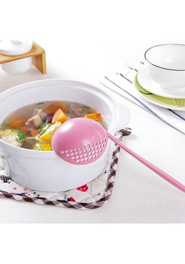 Pembe 2 In 1 Uzun Saplı Çorba Kaşığı Mutfak Süzgeci Pişirme Kevgir Mutfak Kepçe Plastik Sofra Kevgir Mutfak Aletleri