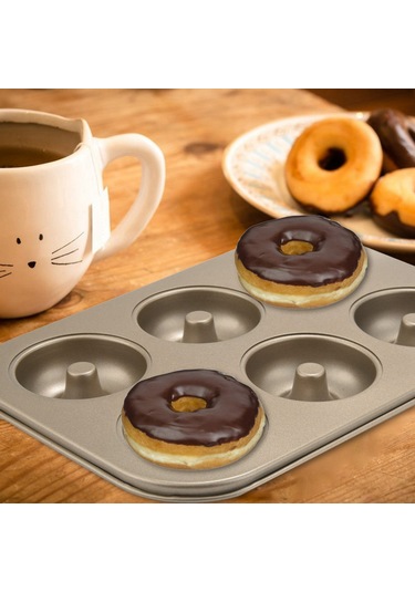 Xurunkeji Madeleine Pan, Yapışmaz Donut Tepsisi, 2 Parça Donut Pişirme Tepsisi, Karbon Çelik Donut Kalıbı, 6 Donutluk Donut Pişirme Kabı Poşeti Kalıbı Altın