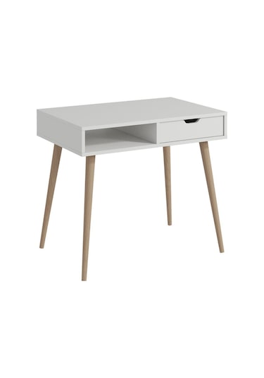 Offer Çalışma Masası, Bilgisayar Masası, Çekmeceli Kilim, Ahşap Ayak, Ev-ofis - Beyaz Beyaz