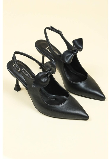 Fiyonklu Arkası Açık Stiletto Siyah-siyah Siyah