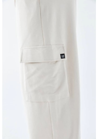 Lulikwear Kargo Cepli Eşofman Pantolon Krem Bej - Krem